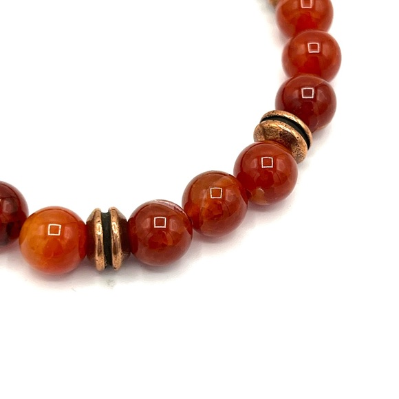 HAND CRAFTED Fire Agate Beaded Bracelet Rust Orange - Picture 4 of 5